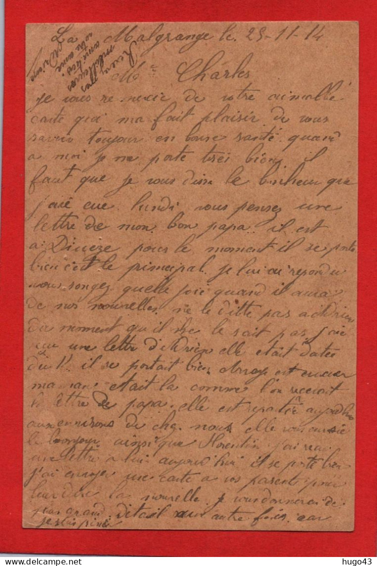 (RECTO / VERSO) CARTE POSTALE MILITAIRE LE 26/11/1914 - CPA - Lettres & Documents