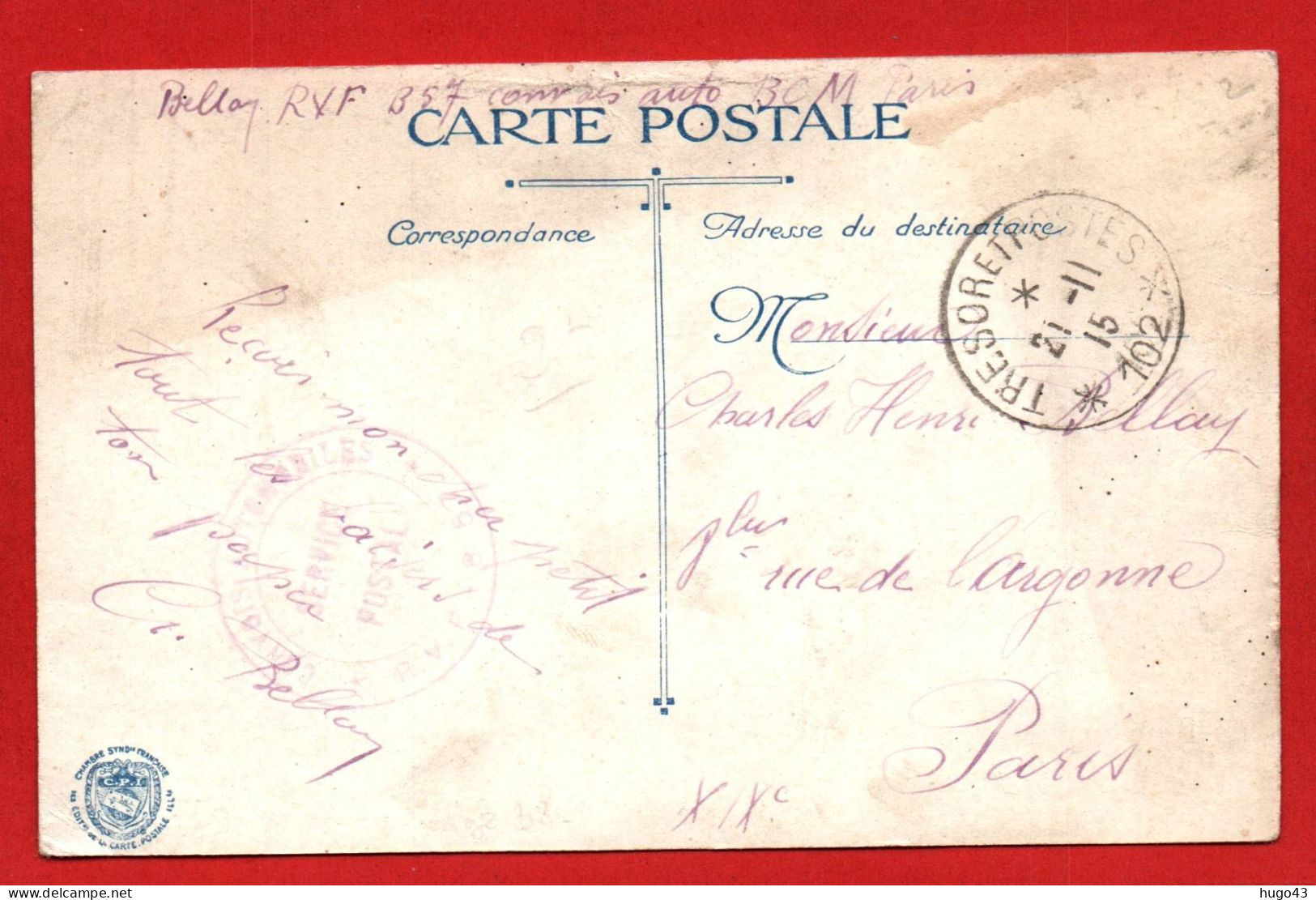 (RECTO / VERSO) CARTE POSTALE COULEUR LE 21/11/1911 - NOTRE GLORIEUX 75 - Covers & Documents