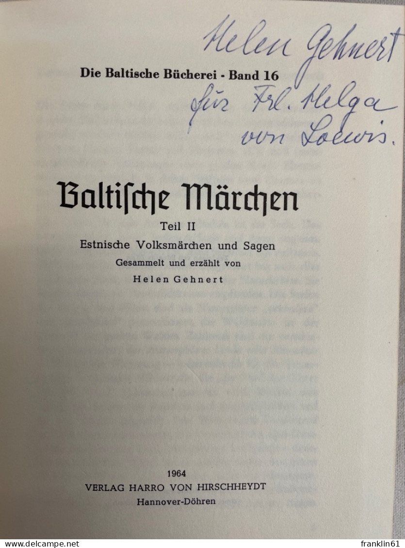 Baltische Märchen; Teil 2., Estnische Volksmärchen Und Sagen. - Tales & Legends