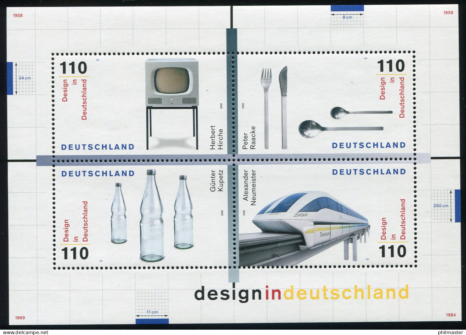 Block 50 Design 1999 Mit PLF Roter Punkt Unter He Von Hirche [2068], ** - Variétés Et Curiosités