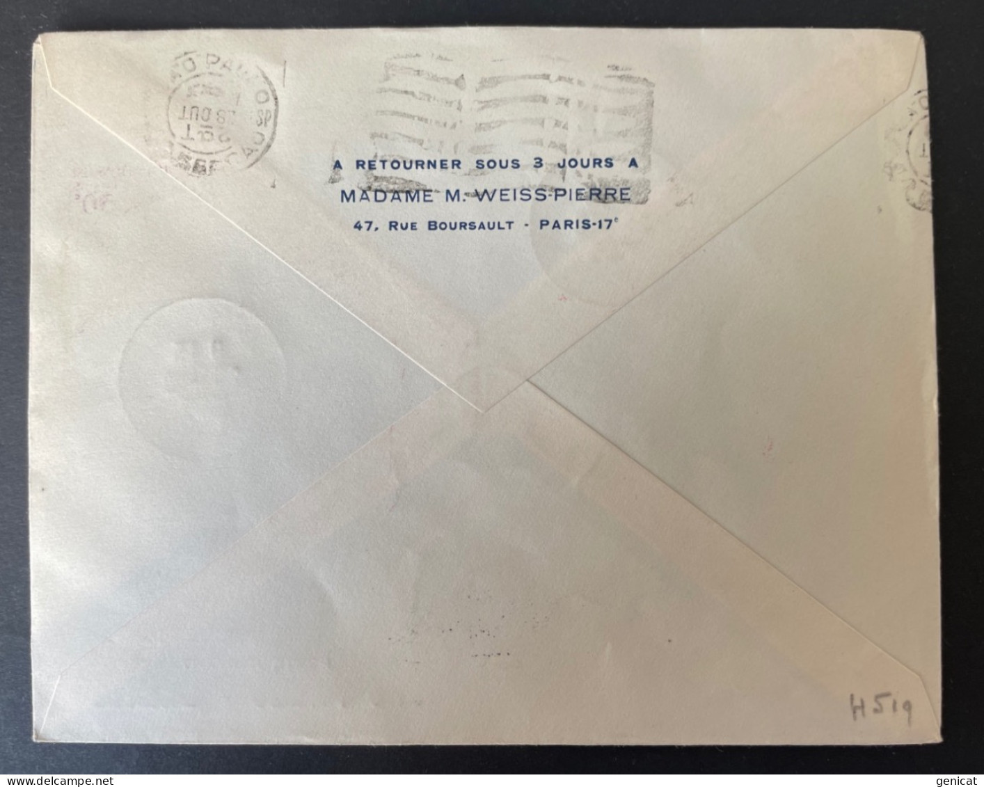 Lettre Par Avion Ouverture De L'escale Sao Paulo Brésiliens Ligne France Amerique Du Sud 1953 - 1927-1959 Storia Postale