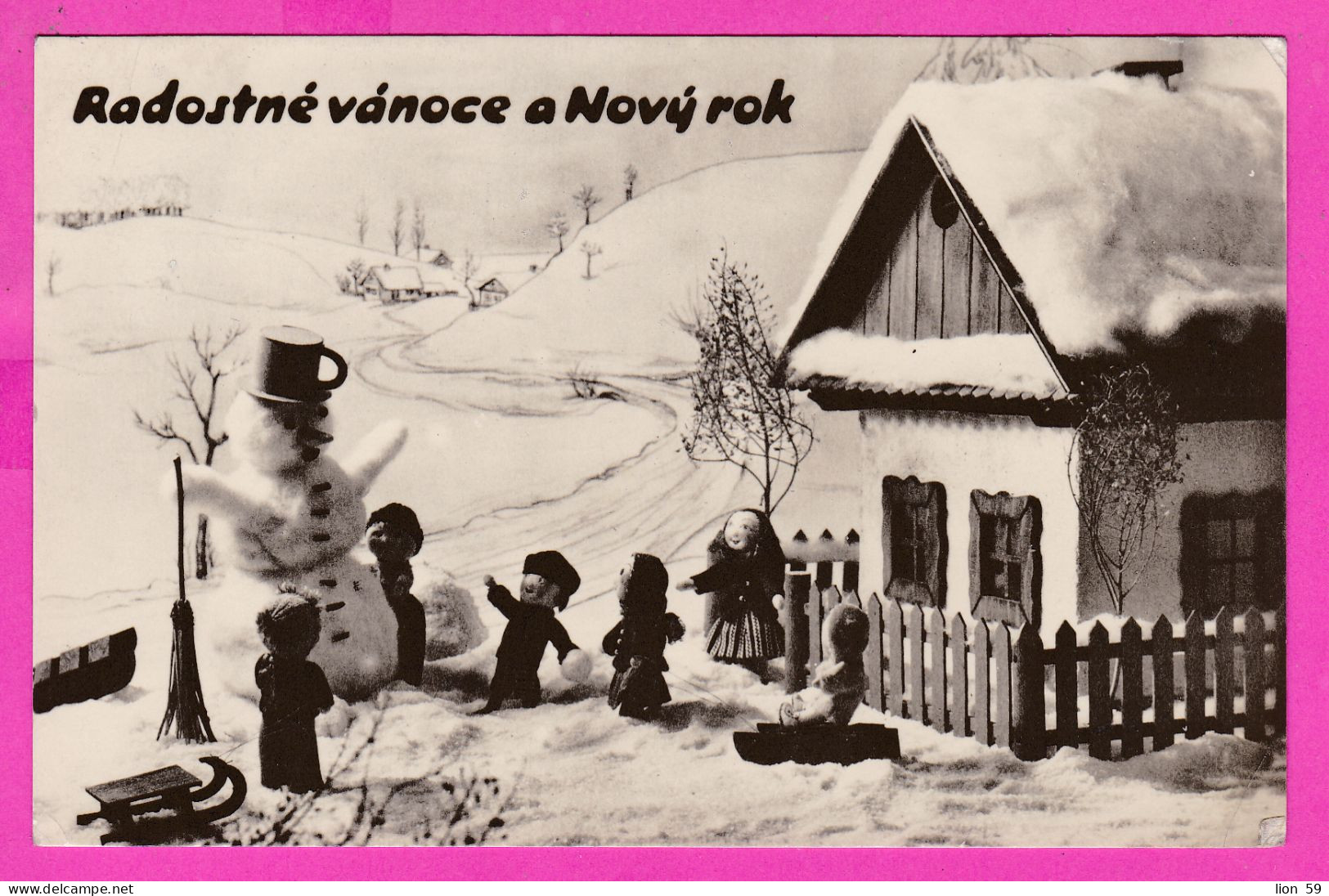 294615 / Czechoslovakia ART Radostné Vánoce A Nový Rok! Doll Snowman Childrens PC 1964 Praha USED 30h Pernstejn Castles - Storia Postale