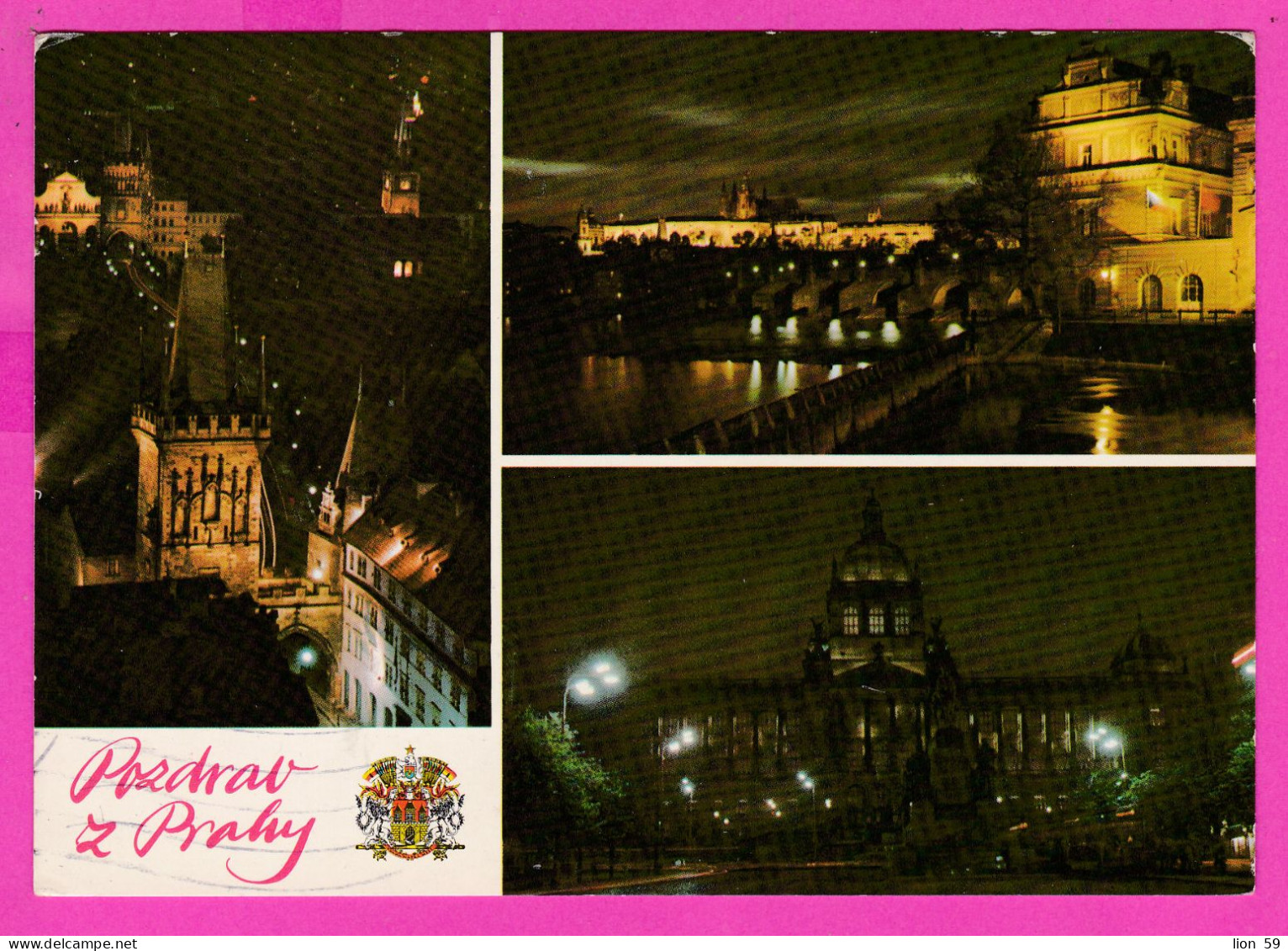 294622 / Czechoslovakia - Praha - Night Charles Bridge Hradčany National Museum  PC 1970 USED 30h Czech Towns - Košice - Brieven En Documenten