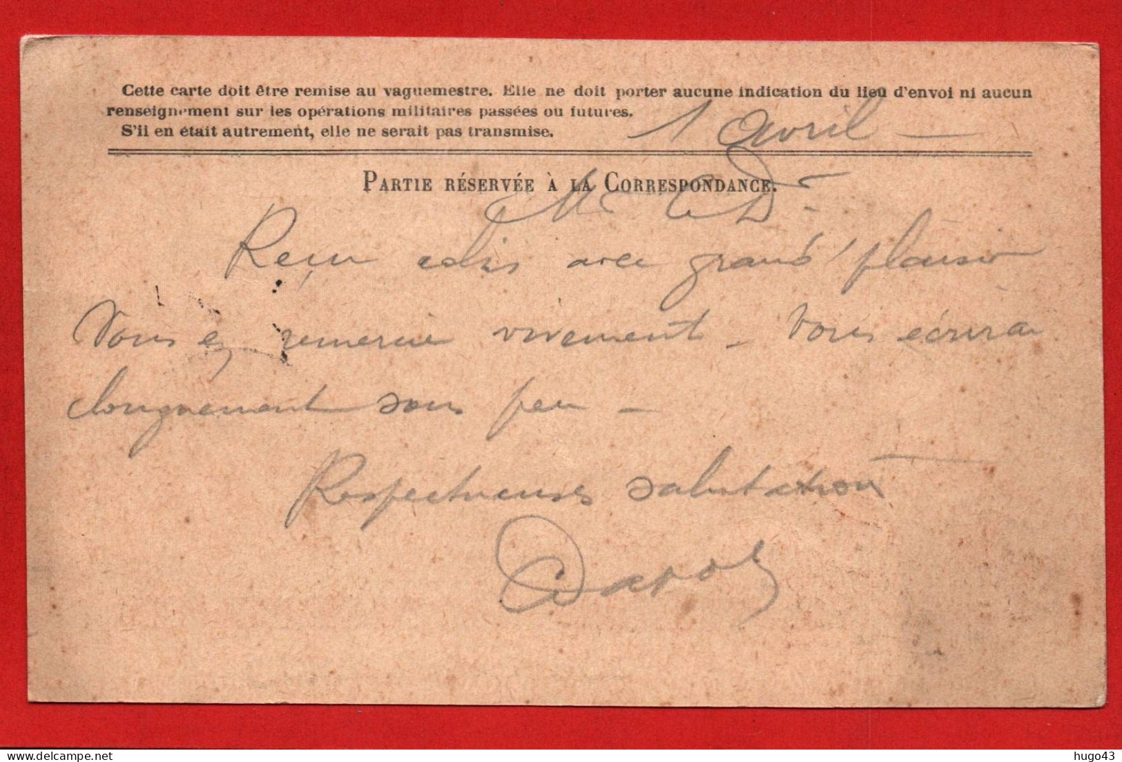 (RECTO / VERSO) CARTE CORRESPONDANCE DES ARMEES DE LA REPUBLIQUE LE 02/04/1916 - TRESOR ET POSTES SECTEUR -N° 179 - Lettres & Documents