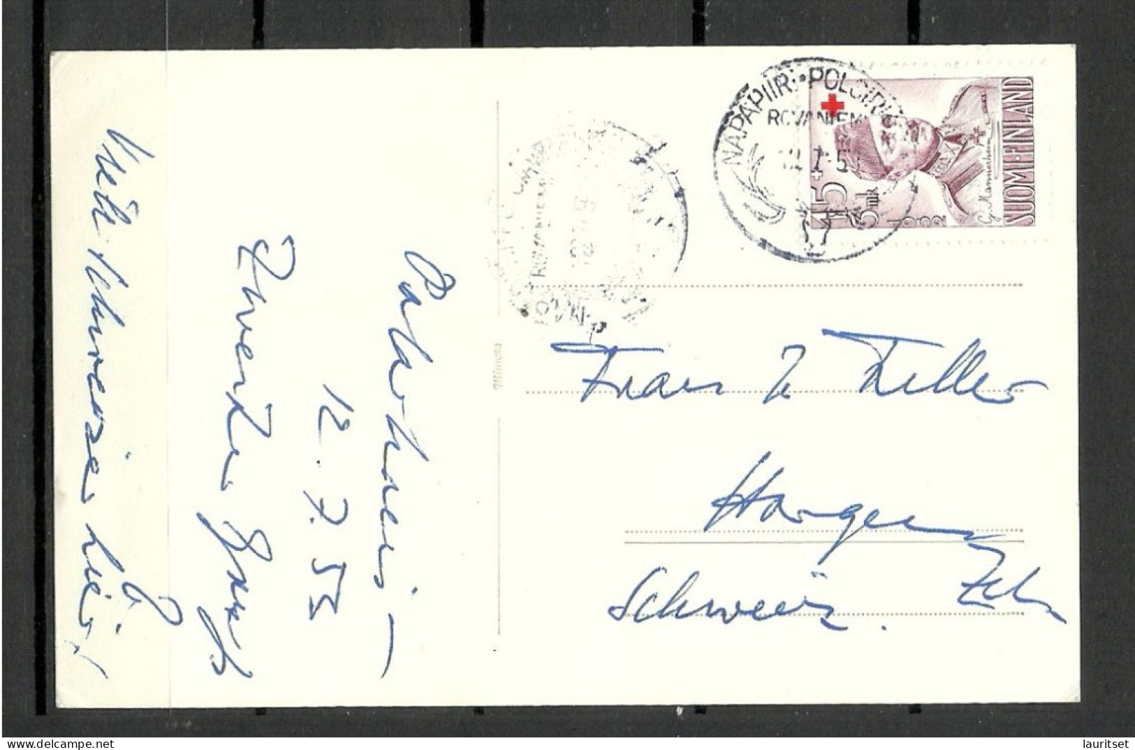 FINNLAND Finland 1953 O Napapiiri Polar Circle Rovaniemi Post Card Sent To Switzerland Michel 408 As Single - Briefe U. Dokumente