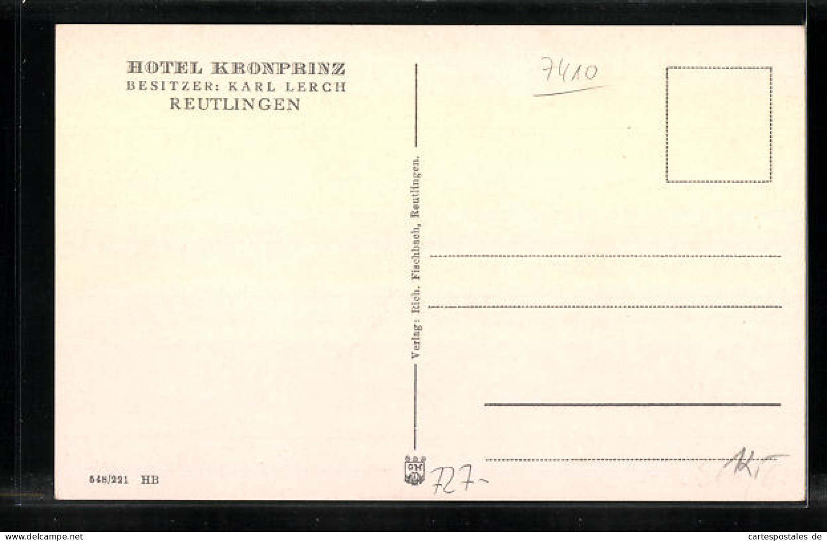 AK Reutlingen, Hotel Kronprinz, Besitzer: Karl Lerch  - Reutlingen