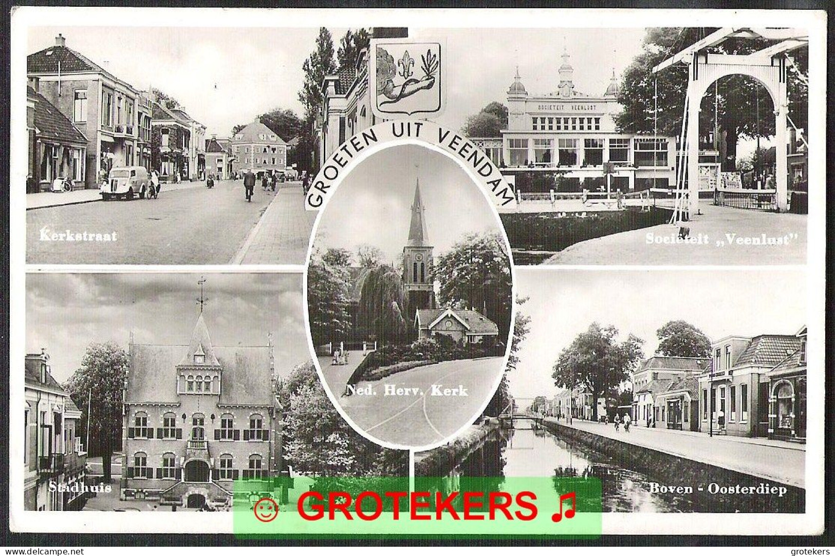 VEENDAM Groeten Uit 5-luik Ca 1950 ?  Leuke Oude Bestelwagen - Veendam