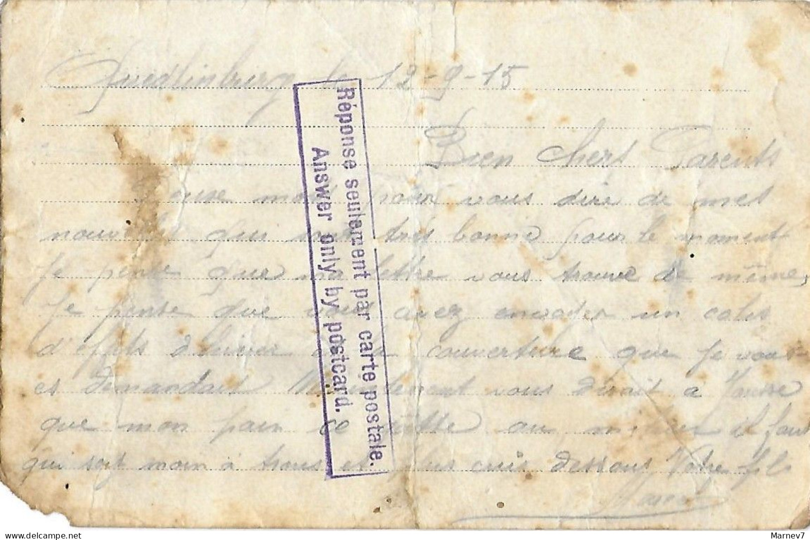 Kriegsgefangenenpost Feldpostkarte - Prisonniers De Guerre - QUEDLINBURG Quedlinbourg Harz 21 9 1915 - Geprüft - 1914-18