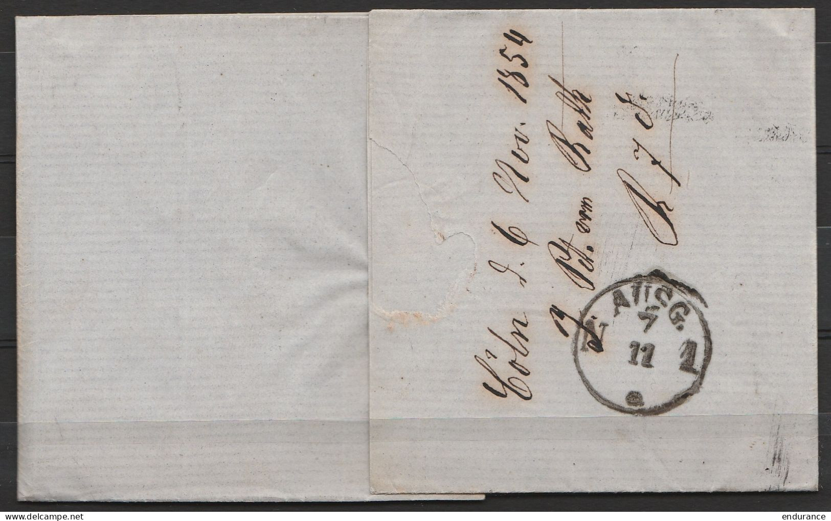 L. Datée 1854 De COLOGNE Affr. 3 Sil.Gr. Obli.circ."258" Càd "COELN/6.11/7 1/2 8A." Pour AACHEN - Other & Unclassified