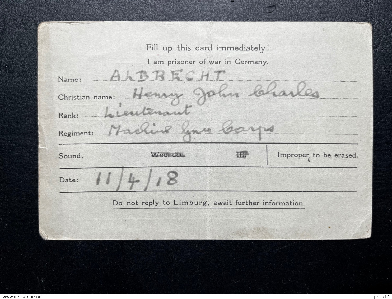 CARTE KRIEGSGEFANGENENSENDUNG 1918 / LIMBURG POUR COBHAM ENGLAND - Prigionieri