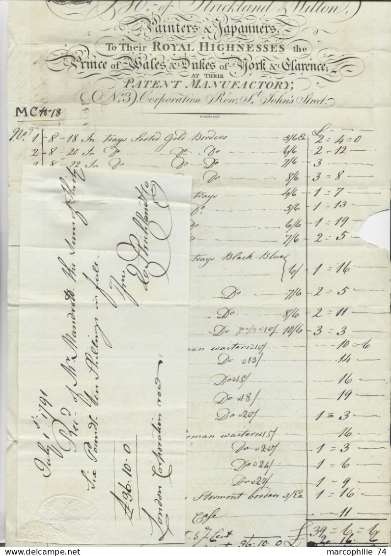 ENGLAND LETTRE COVER THE ROYAL HIGNESSES LONDON 28TH JUNE 1791 PAINTERS JAPANNERS PATENT MANUFACTORY - ...-1840 Prephilately