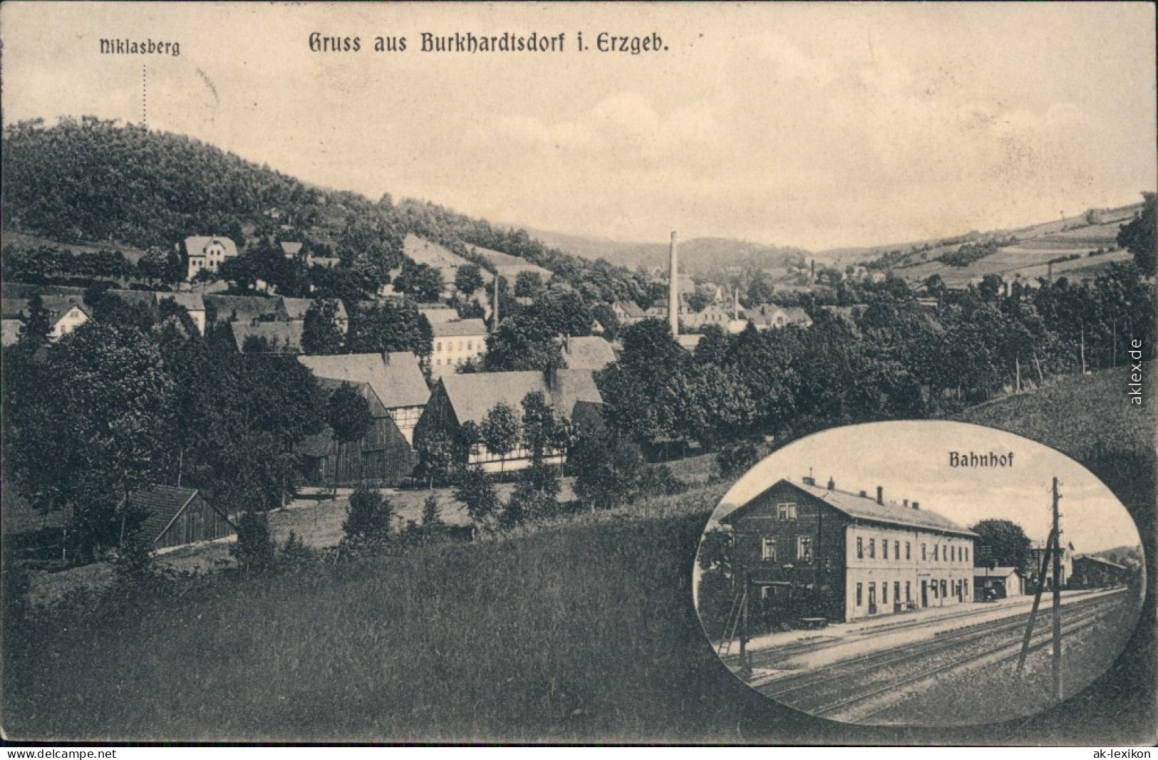 Ansichtskarte Burkhardtsdorf Stadt Und Bahnhof Erzgebirge  1914 - Burkhardtsdorf