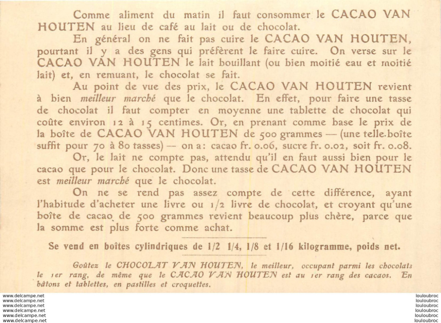 CACAO ET CHOCOLAT VAN HOUTEN  LA CHAISE VIDE  TABLEAU FORMAT CPA - Van Houten