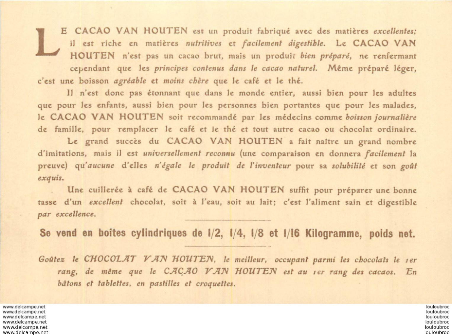 CACAO ET CHOCOLAT VAN HOUTEN LE TOAST  TABLEAU FORMAT CPA - Van Houten