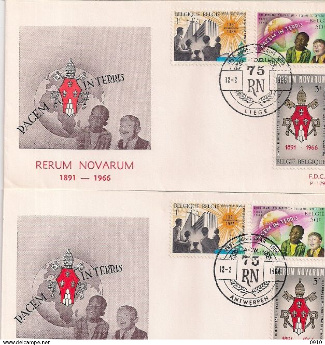 FDC 179 (8X) RERUM NOVARUM-12.2.1966-DIVERSE AFSTEMPELINGEN+BROCHURE A.C.W. ANTWERPEN - 1961-1970