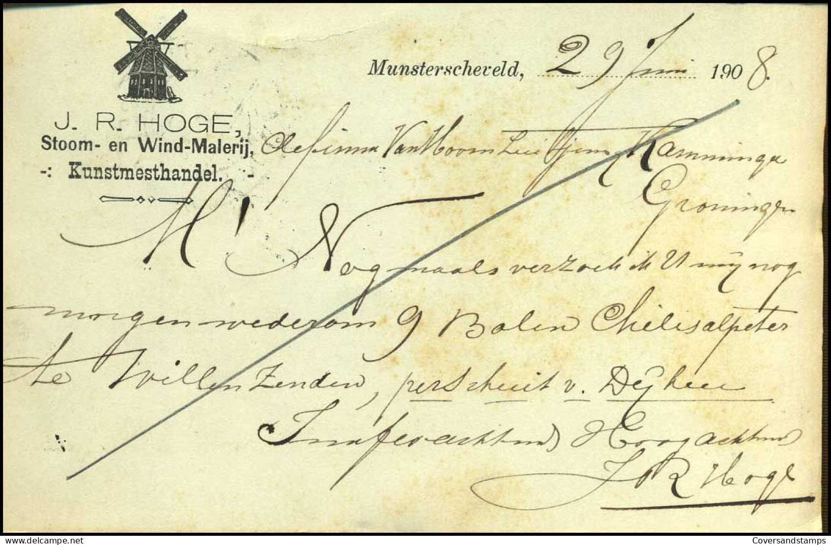 Briefkaart - "J.R. Hoge, Munsterscheveld" - Briefe U. Dokumente