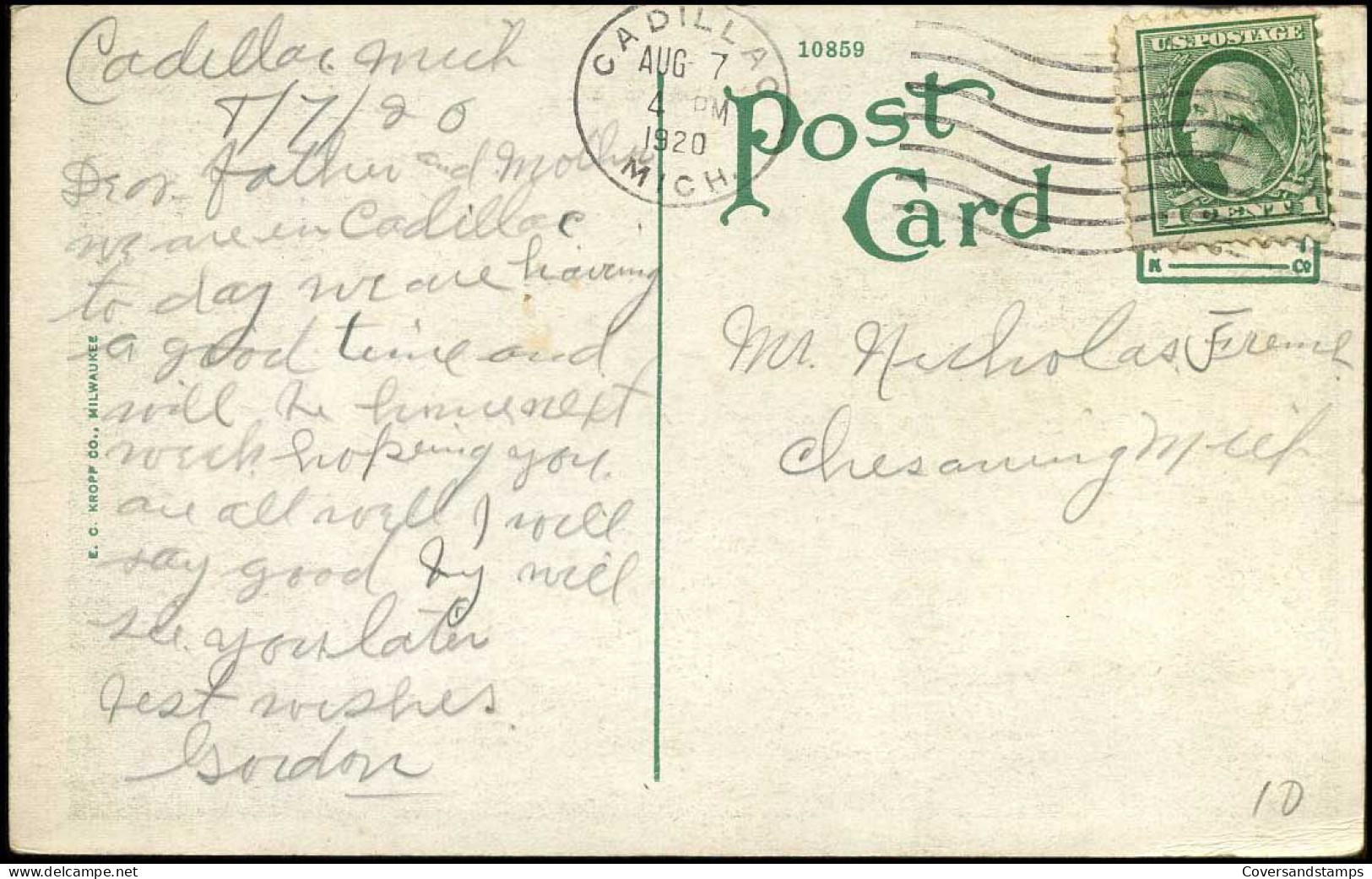 Post Card From Cadillac, Michigan To Chesaning, Michigan - Briefe U. Dokumente
