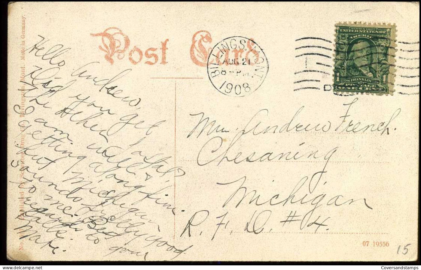 Post Card From Billings, Montana To Chesaning, Michigan - Lettres & Documents