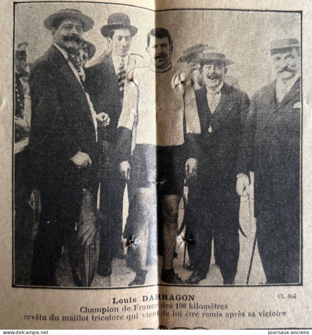 1911 CYCLISME  - LE CHAMPIONNAT DE FRANCE DES 100 Km - Louis DARRAGON - Pneu CONTINENTAL - Revue Sportive LE PLEIN AIR - 1900 - 1949