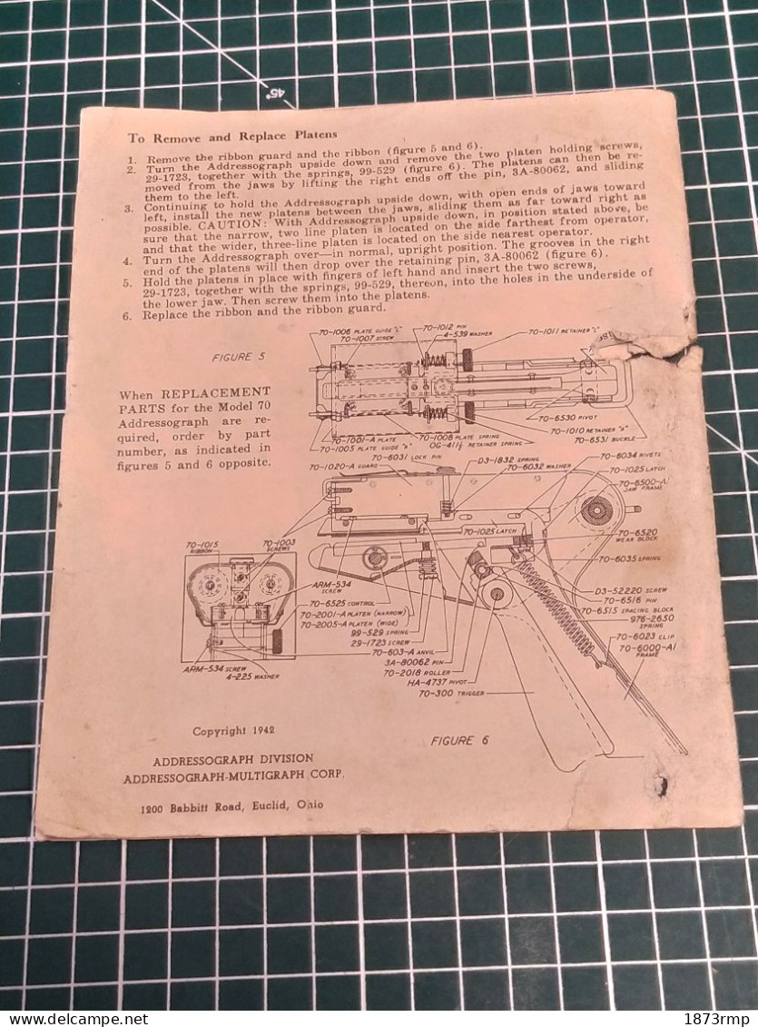 NOTICE POUR ADRESSOGRAPH MOD 70, MEDIC US WW2, SERVICES DE SANTE - 1939-45