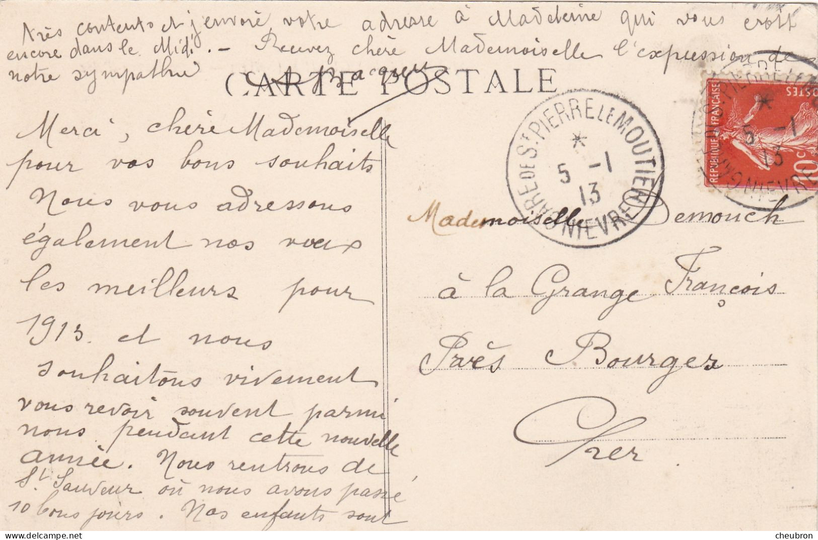 58. SAINT PIERRE LE MOUTIER. CPA. PLACE JEANNE D'ARC. ANIMATION . ANNÉE 1913+TEXTE - Saint Pierre Le Moutier