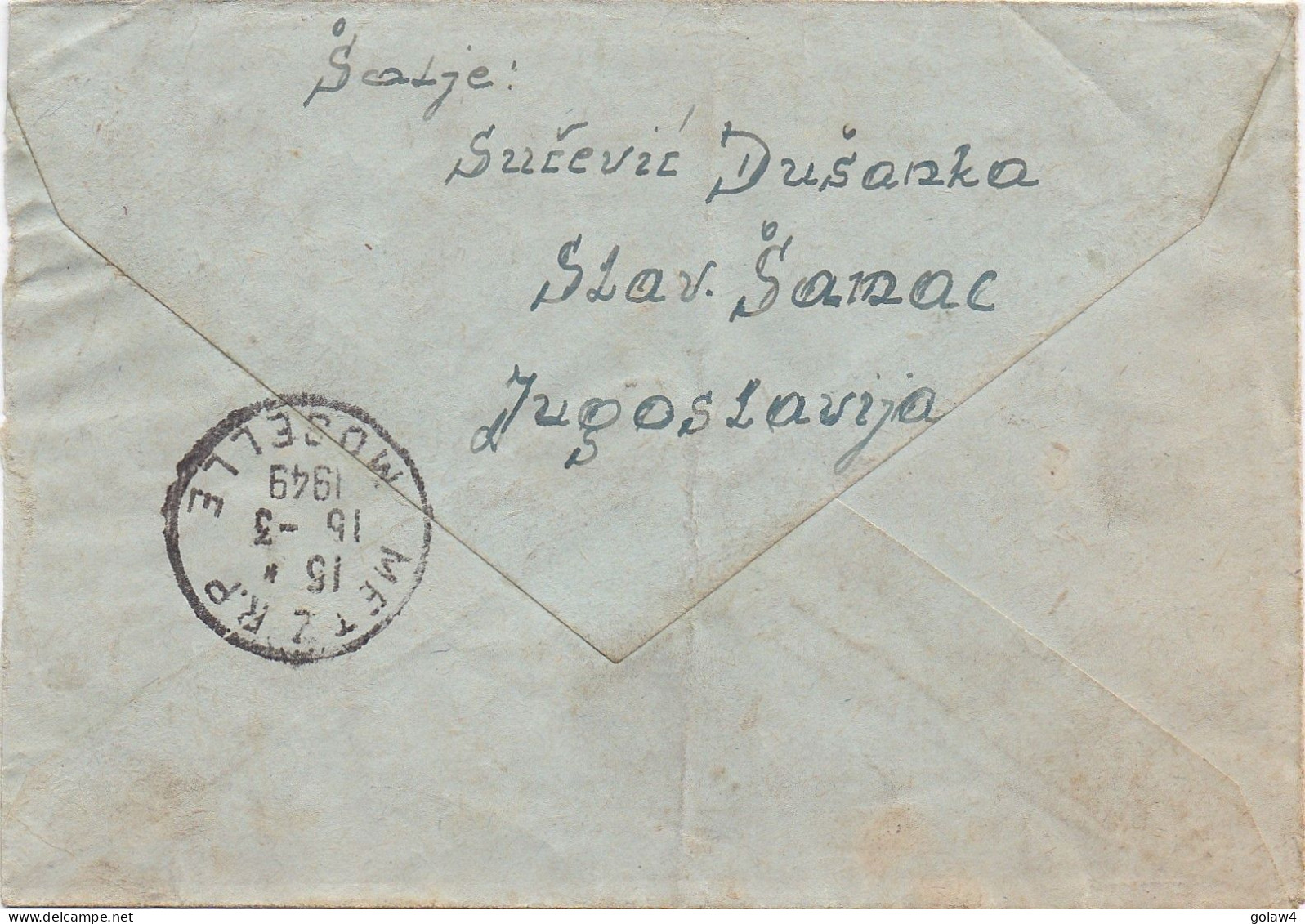 37713# YOUGOSLAVIE LETTRE RECOMMANDE Obl SLAVONSKI SAMAC 1949 CROATIE CROATIA Pour METZ MOSELLE - Cartas & Documentos