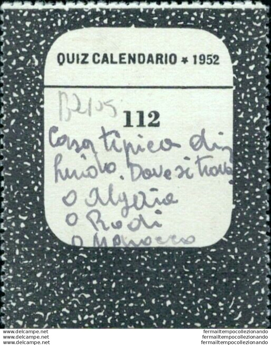 Bq105 Figurina Card Quiz Calendario 1952 N 112 - Altri & Non Classificati