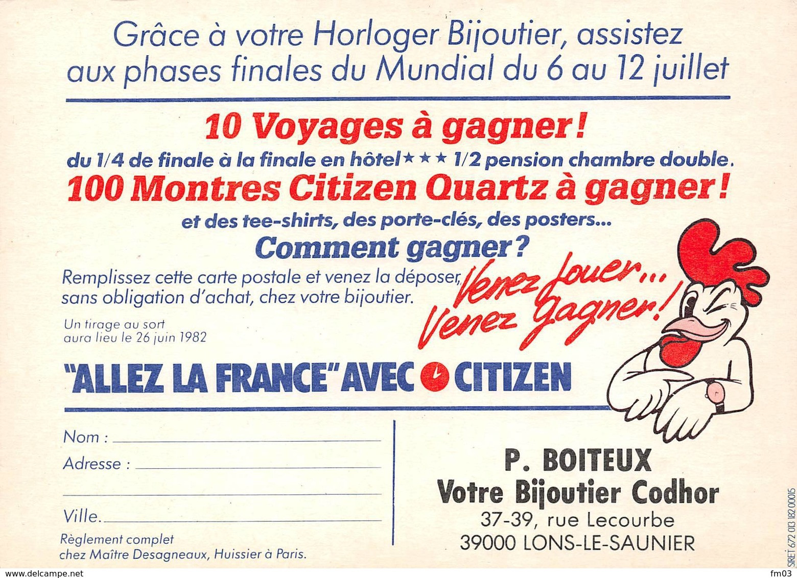 Lons Le Saunier Rue Lecourbe Bijouterie Horlogerie Boiteux Citizen Football Foot équipe De France 1982 Platini Giresse - Lons Le Saunier