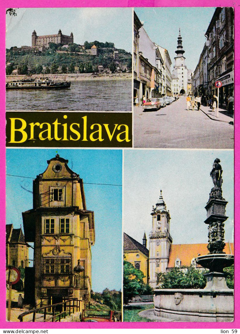 294663 / Slovakia BRATISLAVA - River Ship Castle Church Fountain PC 1971 USED 30h President Svoboda Czechoslovakia - Briefe U. Dokumente