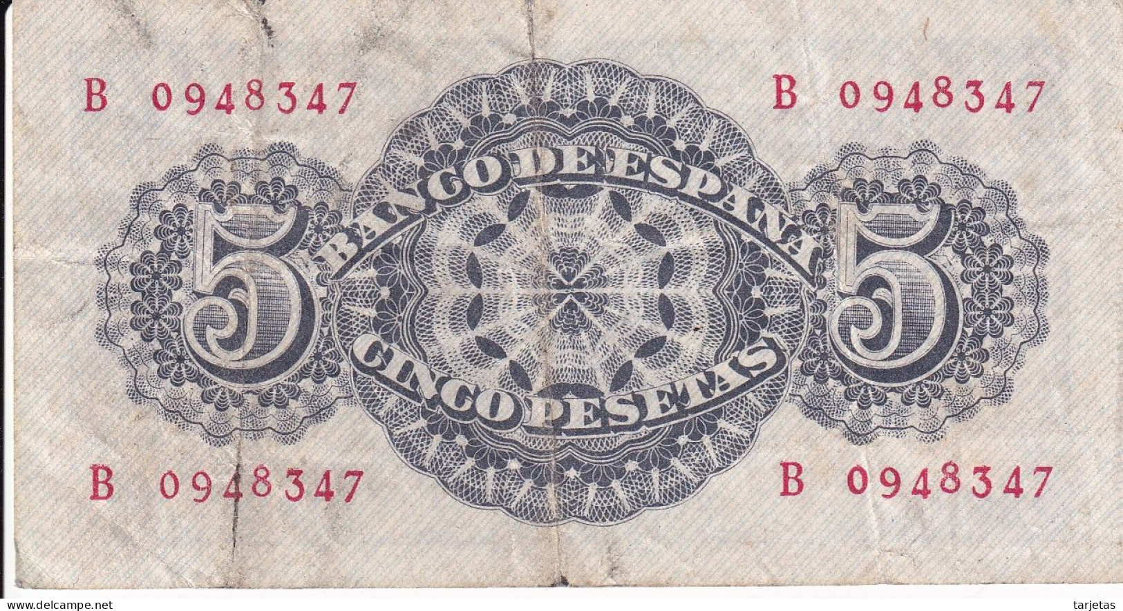BILLETE DE ESPAÑA DE 5 PTAS DEL AÑO 1947 SERIE B - SENECA   (BANKNOTE) - 5 Pesetas