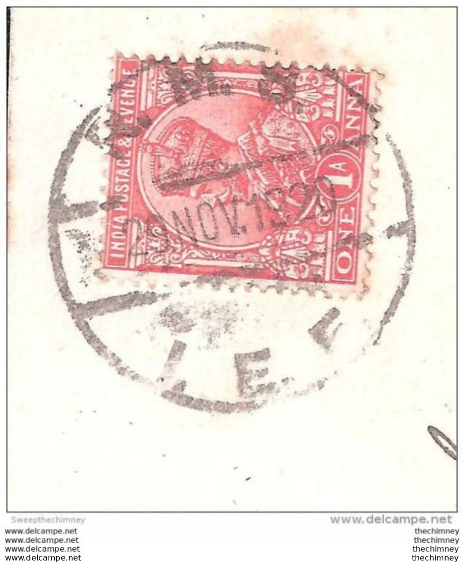 India KGV 1 Anna Stamp On Postcard Tied With Indian Railway Mail Service R.M.S  I. E. F.  PALESTINE (LUDD)  29 NOV 1920 - 1911-35 King George V