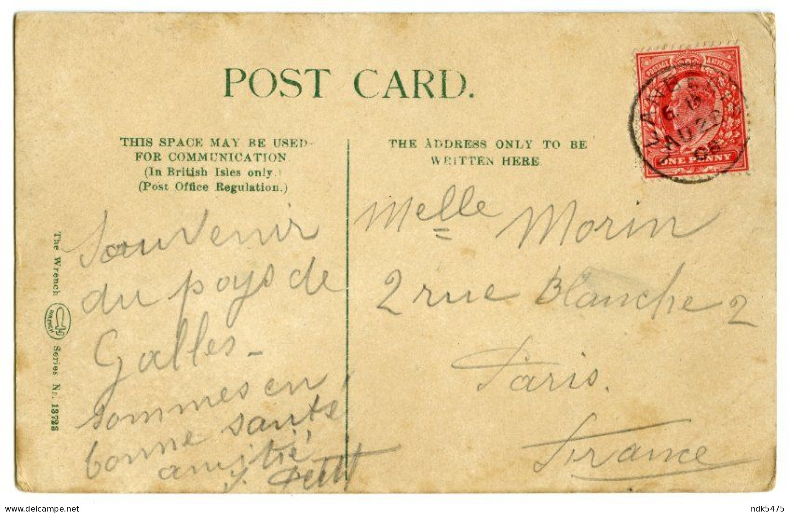 DOLBADARN CASTLE / LLANBERIS POSTMARK / PARIS, RUE BLANCHE (MORIN) - Caernarvonshire