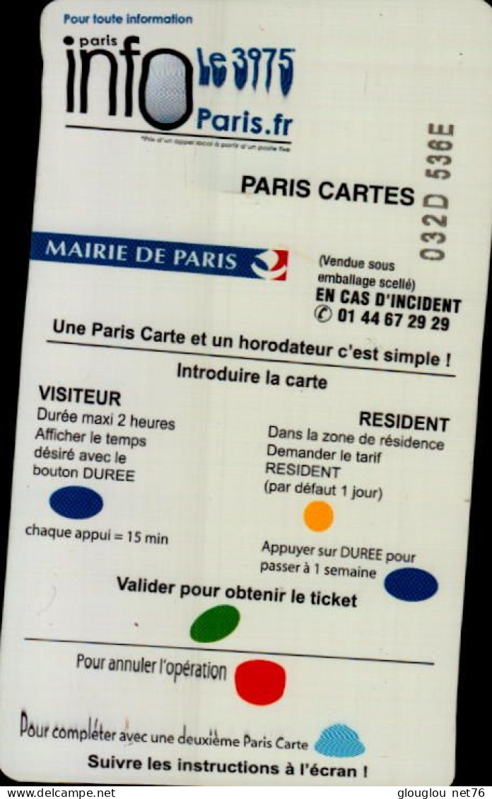 CARTE DE STATIONNEMENT PIAF..15e..MAIRIE DE PARIS - PIAF Parking Cards