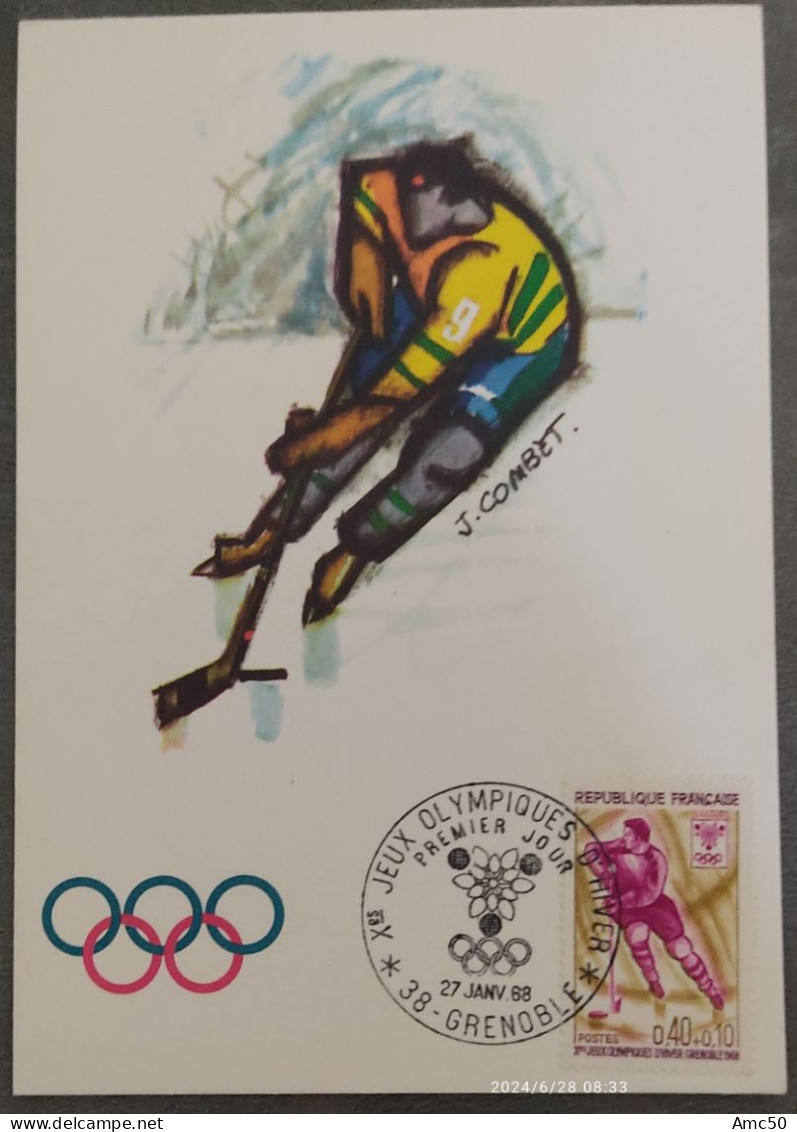 10 CP JO Grenoble 1968 Timbre 1er Jour Sport Hiver Ski Patin à glace jeux olympique