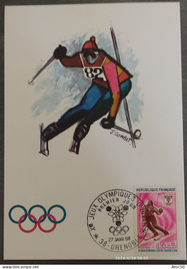 10 CP JO Grenoble 1968 Timbre 1er Jour Sport Hiver Ski Patin à glace jeux olympique