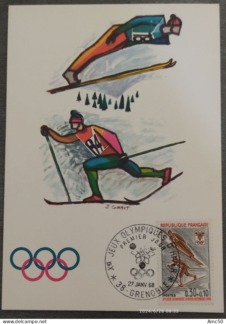 10 CP JO Grenoble 1968 Timbre 1er Jour Sport Hiver Ski Patin à glace jeux olympique