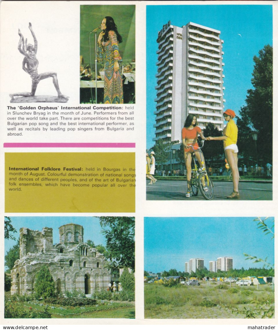 Bulgaria Sunny Beach - Vintage Unfolding Balkantourist Brochure In English - 12 Pages 21.5x9.5 Cm - Dépliants Turistici