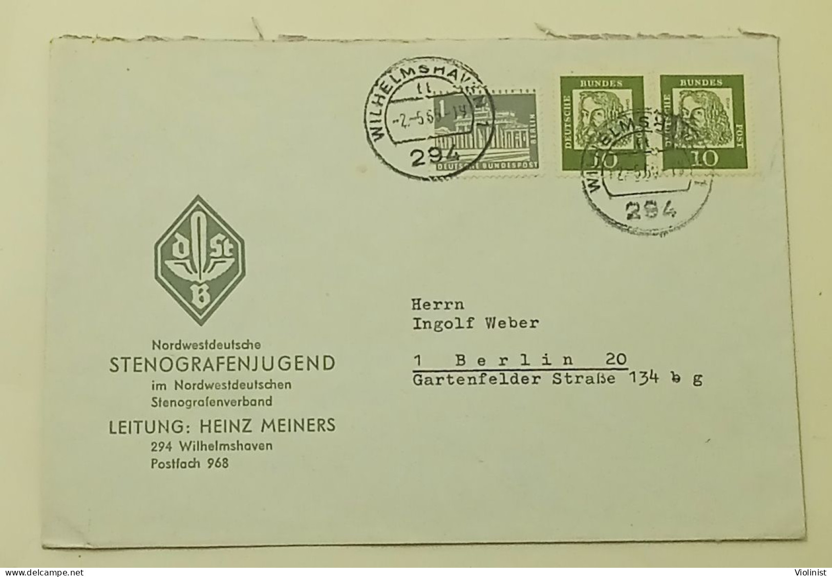 Deutsche Bundes Post-STENOGRAFENJUGEND-postmark WILHELMSHAVEN 1965. - Buste Private - Usati