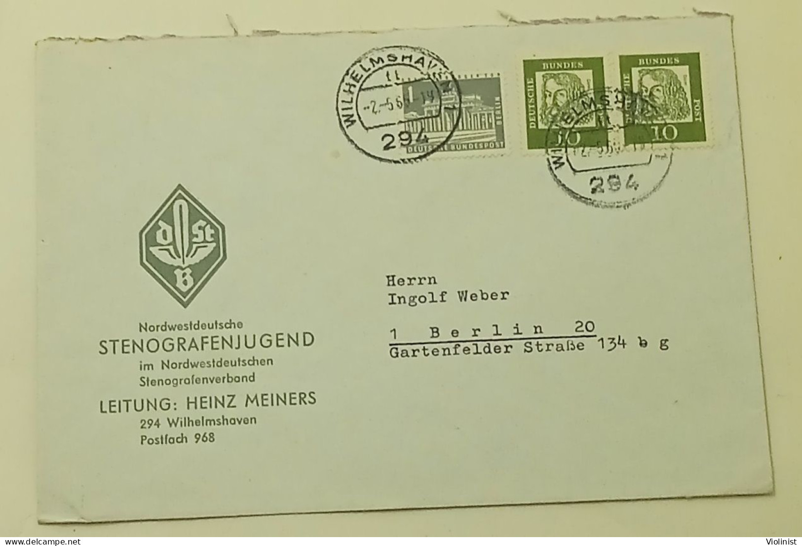 Deutsche Bundes Post-STENOGRAFENJUGEND-postmark WILHELMSHAVEN 1965. - Enveloppes Privées - Oblitérées
