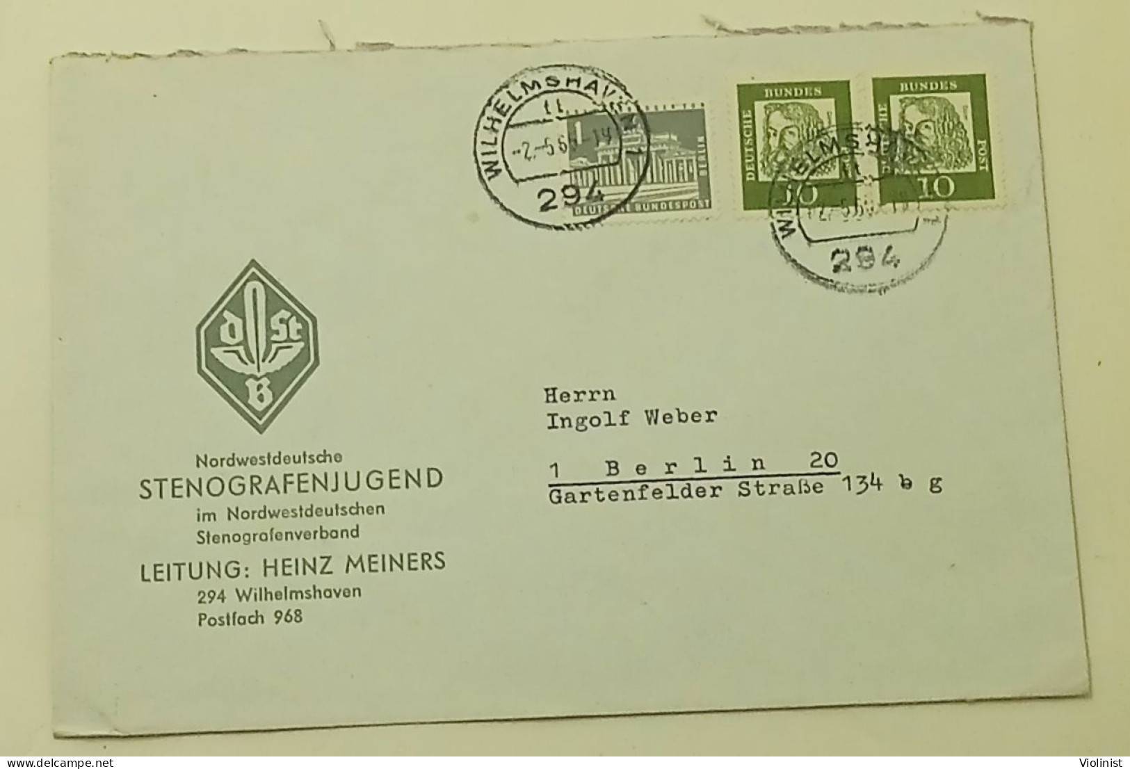 Deutsche Bundes Post-STENOGRAFENJUGEND-postmark WILHELMSHAVEN 1965. - Buste Private - Usati