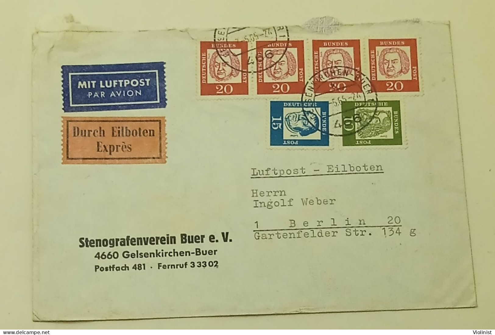Deutsche Bundes Post-Mit Luftpost-Expres-Stenografenverein Buer-Gelsenkirchen-Buer-1965. - Enveloppes Privées - Oblitérées