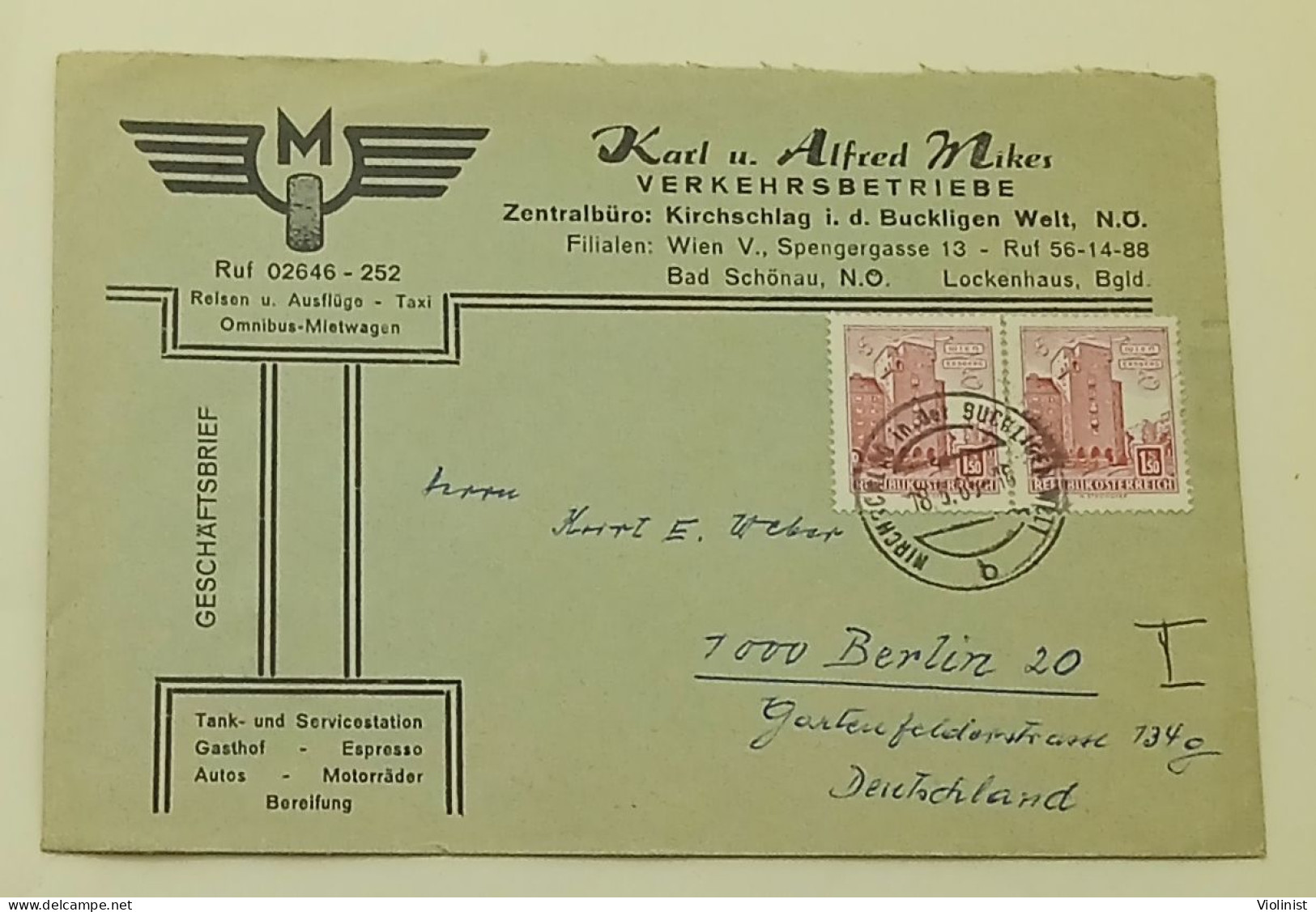 Austria-GESCHÄFTSBRIEF-sent To Berlin-postmark Kirchschlag In Der Buckligen Welt - Sobres