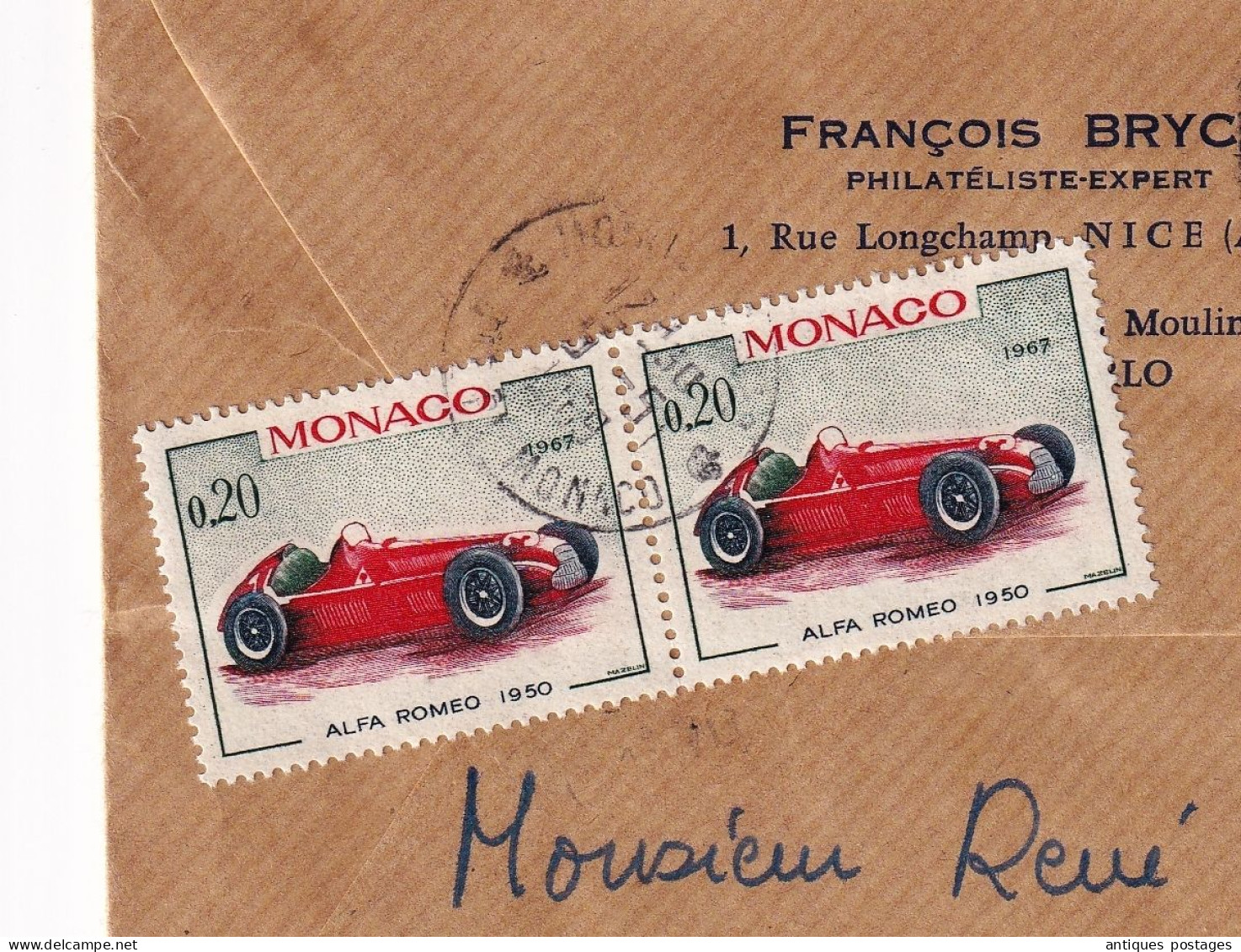 Lettre Recommandée 1959 Monaco François Brych Expert Empereur Napoléon Ier Bonaparte Paire Alfa Romeo 1950 - Briefe U. Dokumente