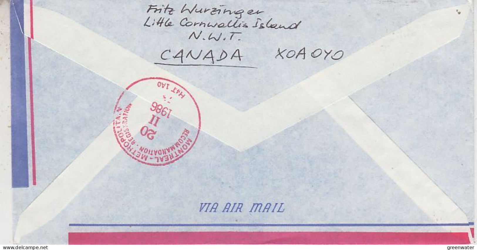 Canada Polaris N.W.T. Registered Cover Ca Polaris 18 FEB 1986 (60266) - Covers & Documents