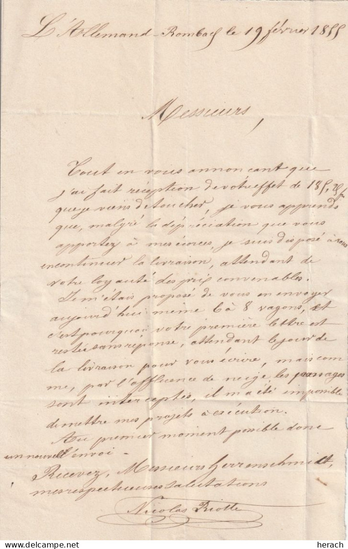 France Alsace Lettre Ste Marie Aux Mines + Boîte Rurale C = Rombach L'Allemand  1855 - Cartas & Documentos