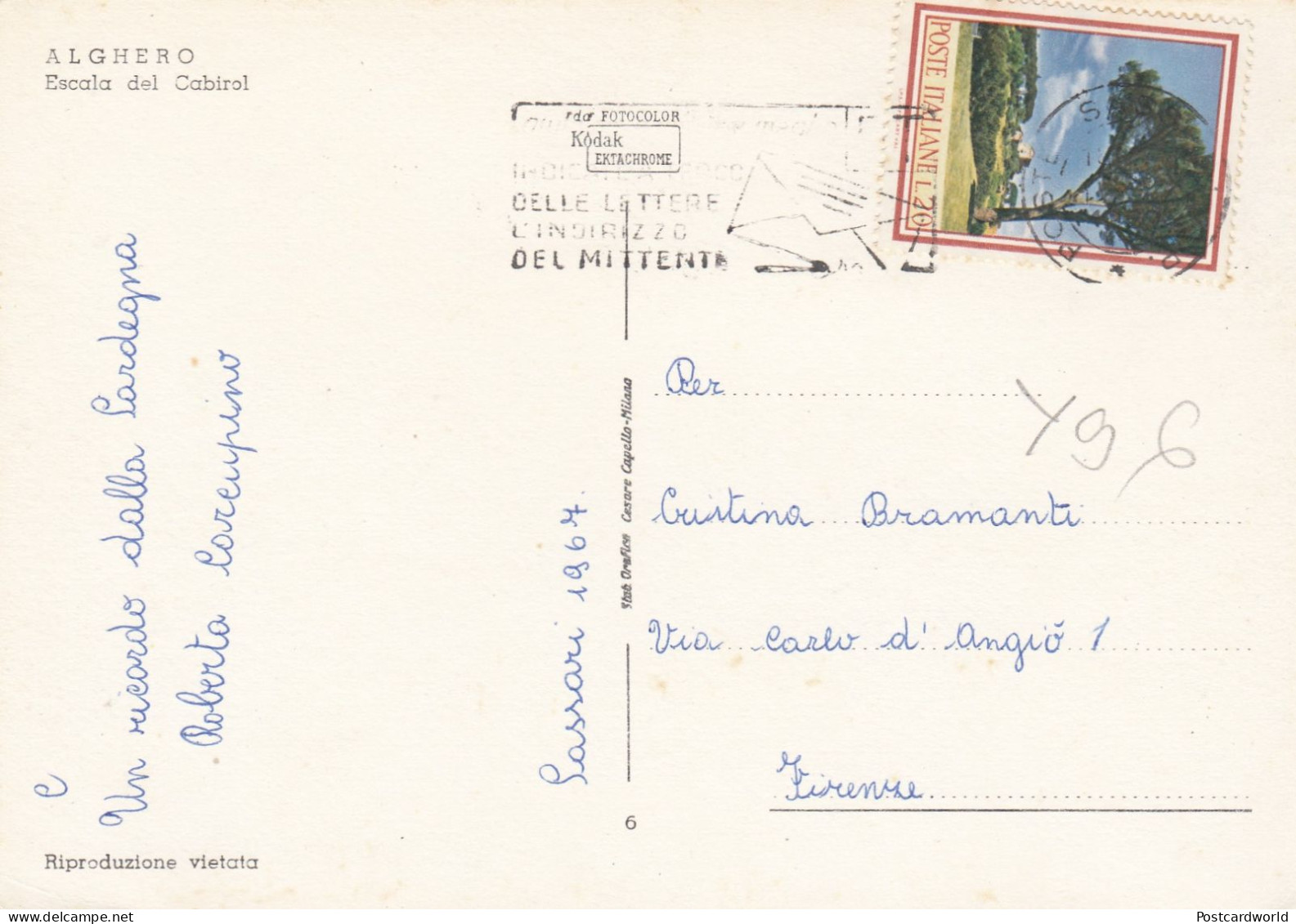 CARTOLINA  ALGHERO SASSARI SARDEGNA ESCALA DEL CABIROL VIAGGIATA 1964 - Sassari