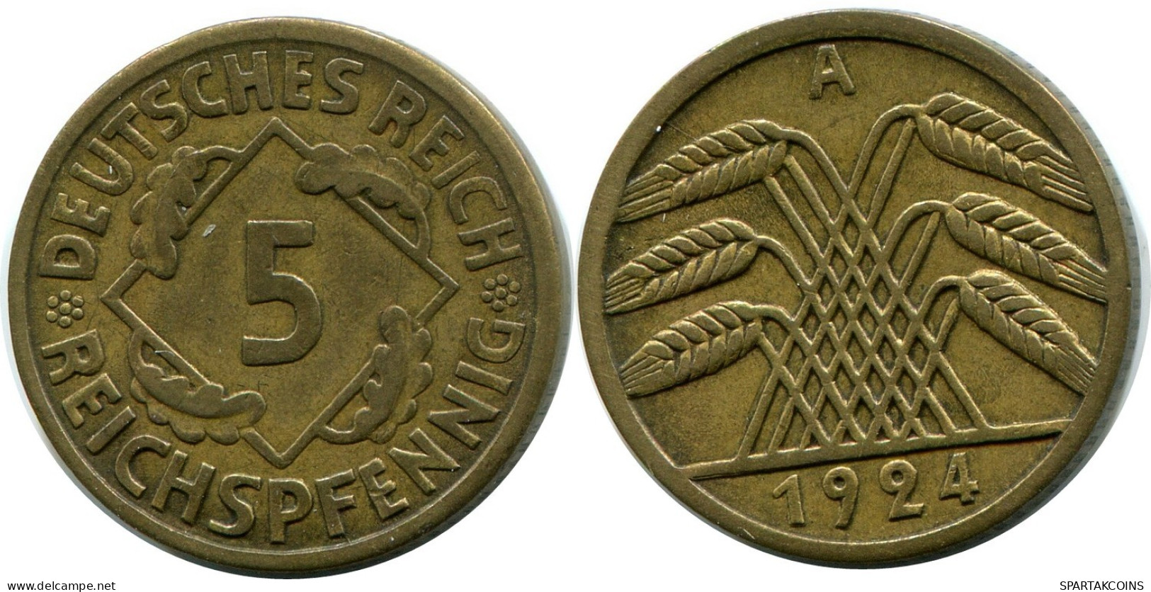 5 REICHSPFENNIG 1924 A ALEMANIA Moneda GERMANY #DB868.E.A - 5 Rentenpfennig & 5 Reichspfennig