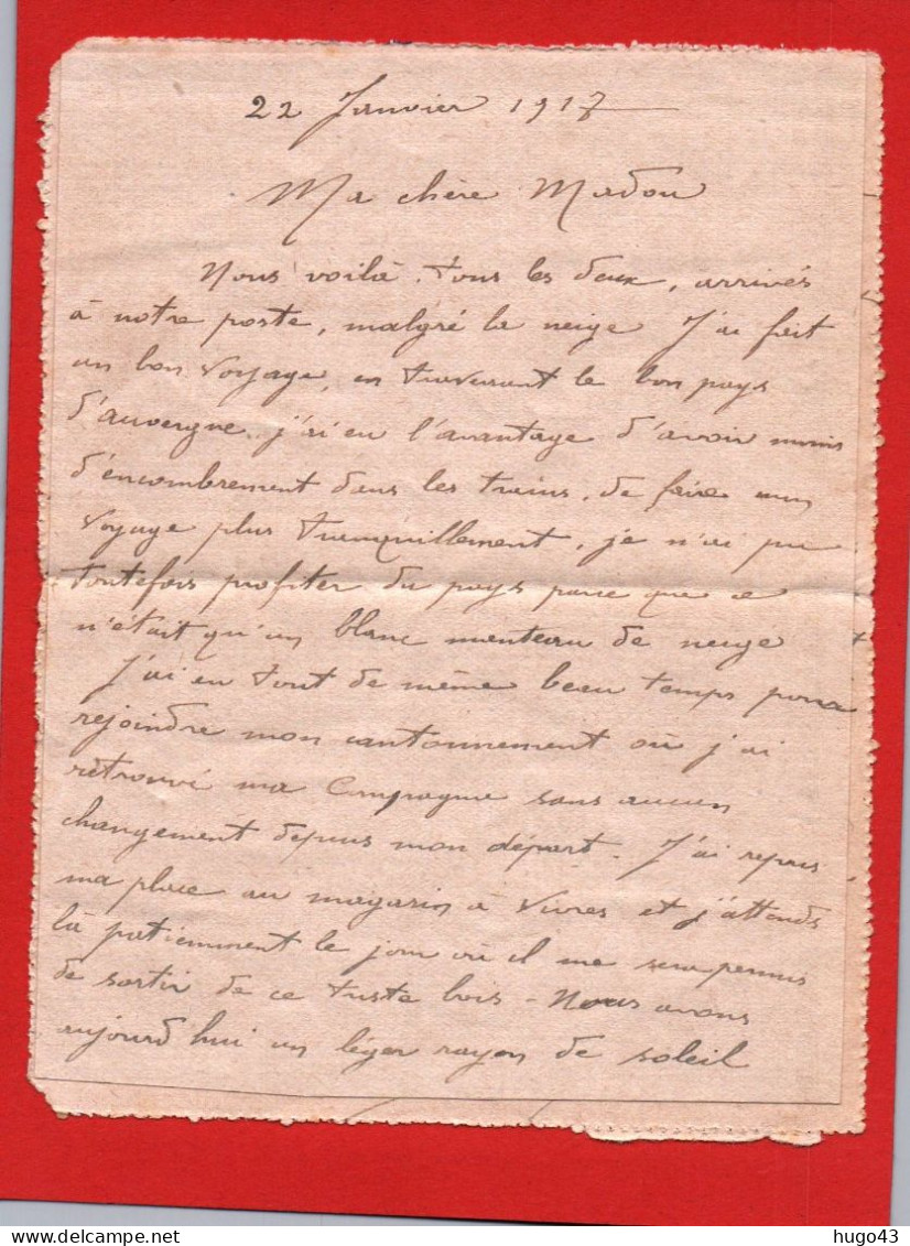 (RECTO / VERSO) CARTE LETTRE  AVEC CACHET TRESOR ET POSTES LE 23/01/1917 - SECTEUR POSTAL 56 - Briefe U. Dokumente