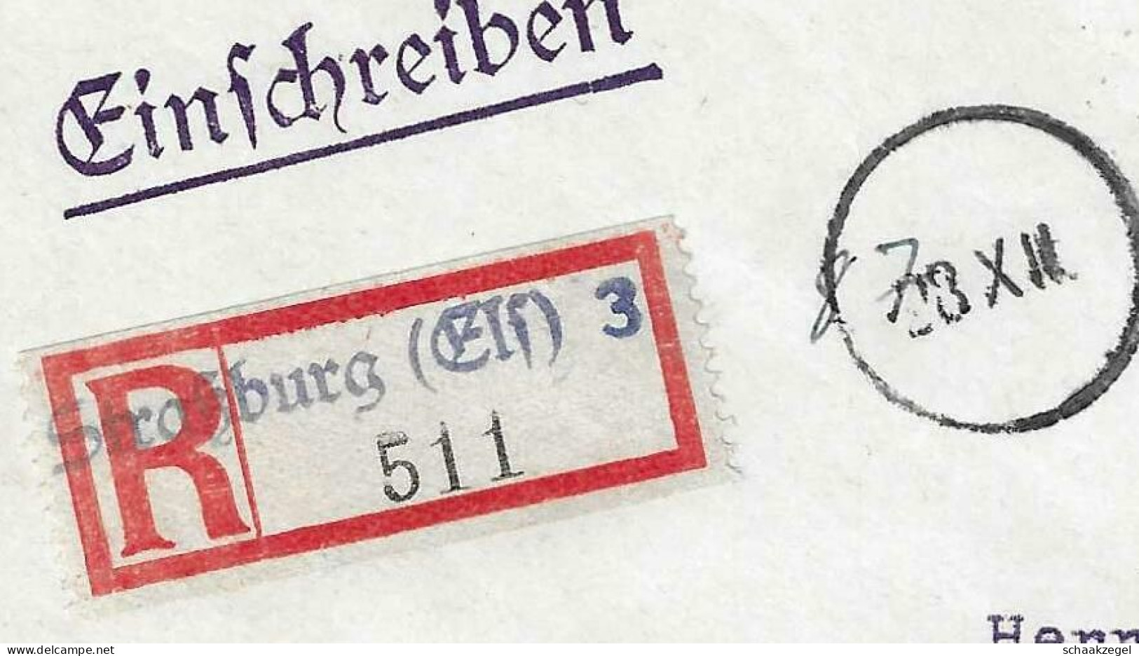 Elzas, Alsace, 	Aangetekende Brief Van Strassburg 3 Naar Stuttgart	240629.10 - Brieven En Documenten