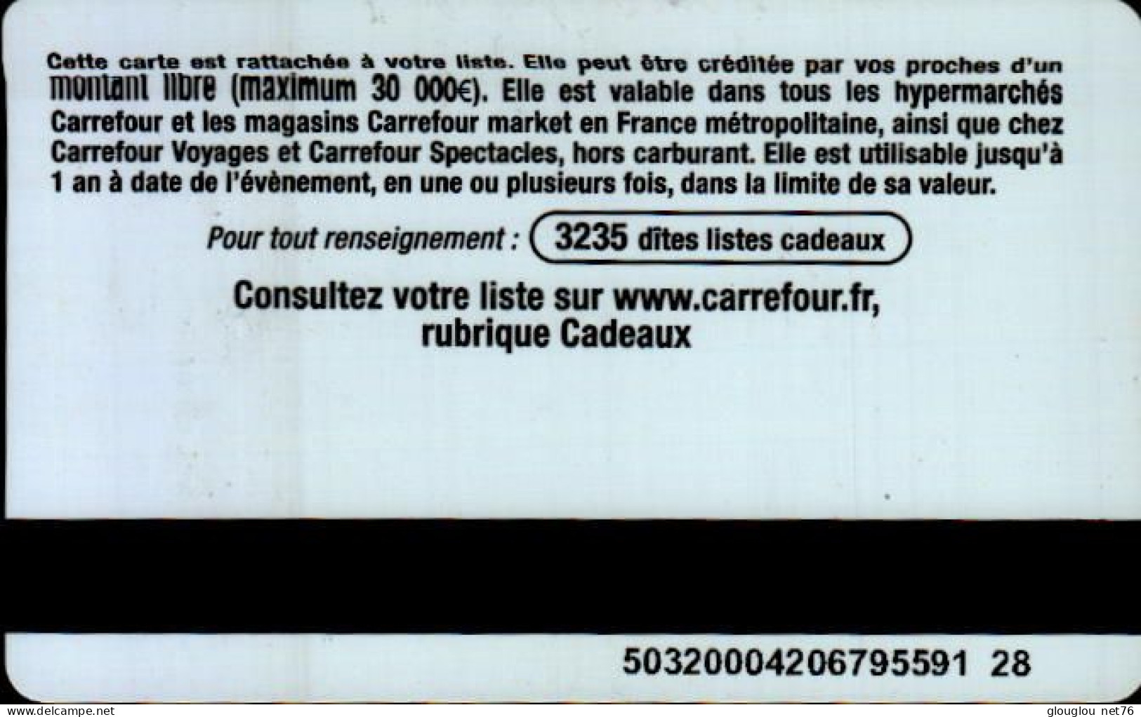 CARTE CADEAU  ...LISTE D'ANNIVERSAIRE....CARREFOUR - Gift And Loyalty Cards